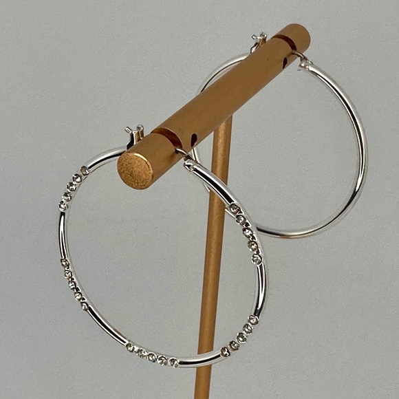 Silver Rhinestone Hoop Earrings • Sparkly Crystal Accent Hoops • NWT - Picture 2 of 15